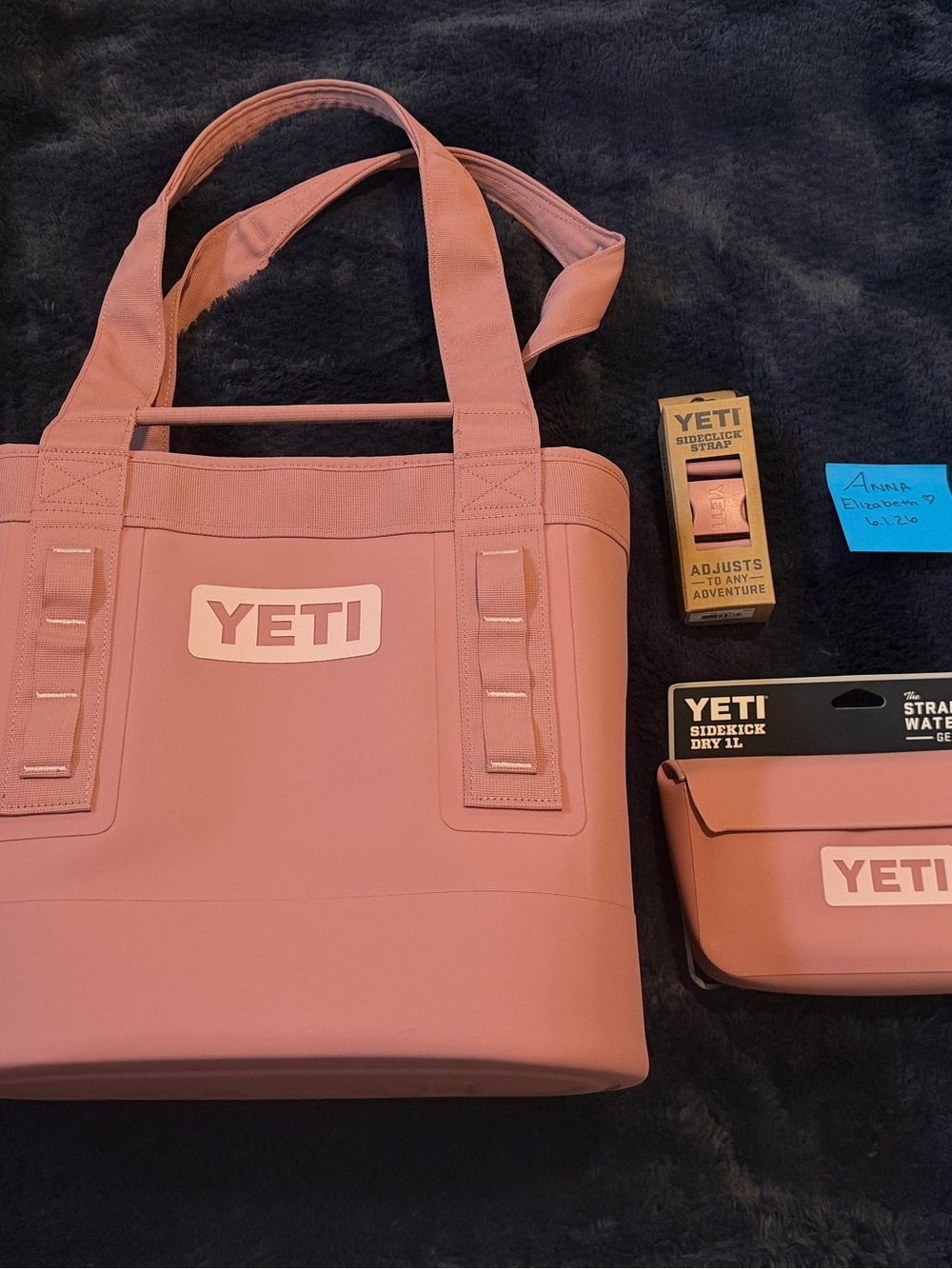 Yeti Camino 20 in Sandstone Pink with Yeti Sidekick and Sideclick